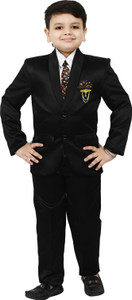 BT DEZINES BT DEZINES Coat Pant Suit Set: Shirt, Pants, Coat, and Tie for Kids Solid Boys Suit