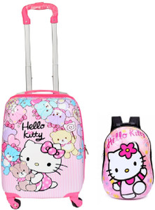 D Paradise Kids 16 inches Hello Kitty Girl's suitcase/ trolley bag & 13 inches bag Cabin Suitcase 4 Wheels - 16 inch