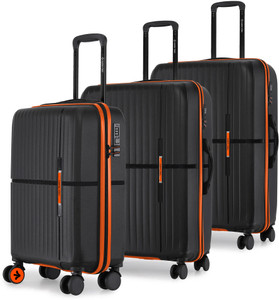 NASHER MILES HardSide Polypropylene Luggage Set of 3 Black TrolleyBag(55,65&75cm) Cabin & Check-in Set 8 Wheels - 28 inch