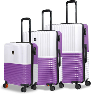 NASHER MILES Istanbul Hard-Sided ABS and PC Luggage White & Purple Trolley Bags (55,65&75cm) Cabin & Check-in Set 8 Wheels - 28 inch
