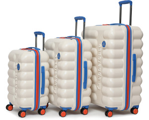 Uppercase Astro (S+M+L) Hardsided Trolley Bag, Anti-Theft Zippers, TSA Lock - Beige Cabin & Check-in Set 8 Wheels - 30 inch