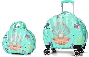 Harsehaj Products Cute Shell Design Pearl Print Trolley Suitcase+Handbag pcs-2(Sea Green) Check-in Suitcase 4 Wheels - 18 inch