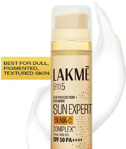 Lakmé Sunscreen - SPF 50 PA+++ Sun Expert 5% Nia-VIT C Sunscreen,SPF 50 PA++++ for UVA/B,Aqua Sun Gel