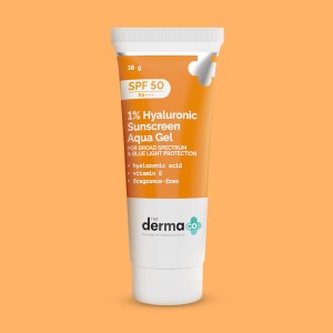The Derma Co Sunscreen - SPF 50 PA++++ 1% Hyaluronic Sunscreen Aqua Gel- Lightweight, No white-cast for Broad Spectrum