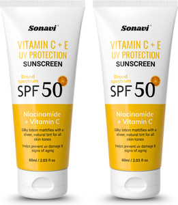 Sonavi Sunscreen - SPF 50 Vitamin C + E Sunscreen SPF 50 Broad Spectrum UV Protection Cream | 120 ml