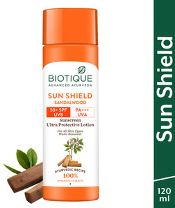 BIOTIQUE Sunscreen - SPF 50 PA+++ Sun Shield Sandalwood Lotion UVB/UVA |Ultra Protective Sunscreen|For men & Women