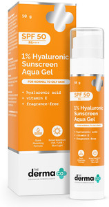 The Derma Co Sunscreen - SPF 50 PA++++ 1% Hyaluronic Sunscreen Aqua Ultra Light Gel with SPF 50 PA++++ For Broad Spectrum, UV A, UV B & Blue Light Protection
