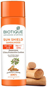 BIOTIQUE Sunscreen - SPF 50+ PA+++ Sun Shield Sandalwood Lotion�UVB/UVA|Ultra Protective Sunscreen|For men & Women