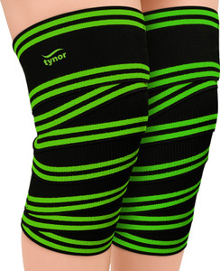 TYNOR Weight Lifting Knee Wrap, Black & Green, Universal, 1 Pair Knee Support