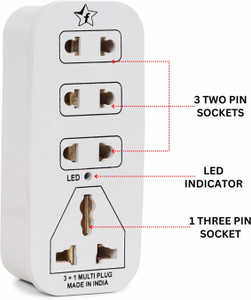 फ्लिपकार्ट स्मार्टबाय 3 + 1 Multiplug with LED Indicator, 4 Universal sockets (Beige_Pack of 1) 4 सॉकेट सर्ज रक्षक