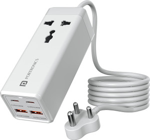 Portronics Adapto Volt 65 5-in-1 Power Strip with 2 Type C + 2 Mach USB Ports, 2500W 1  Socket Extension Boards
