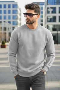 TRIPR Solid Round Neck Casual Men Grey Sweater