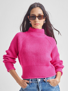 Tokyo Talkies Self Design High Neck Casual Women Pink Sweater