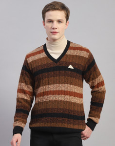 MONTE CARLO Striped V Neck Casual Men Multicolor Sweater