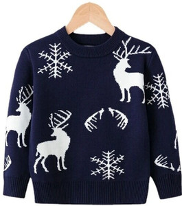 GTwo Woven Round Neck Casual Boys Blue Sweater