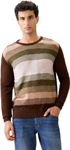 Raymond Striped Round Neck Formal Men Multicolor Sweater