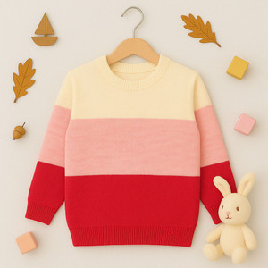 Elefantino Striped Round Neck Casual Girls Multicolor Sweater