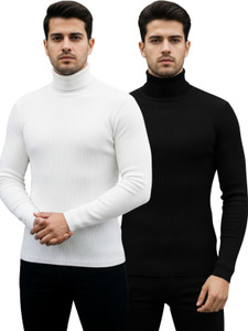 HEPAKA Solid High Neck Casual Men White, Black Sweater