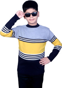 SELCAN Striped Round Neck Casual Boys Yellow Sweater