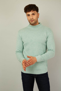 KVETOO Solid High Neck Casual Men Green Sweater