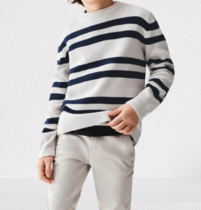 Litton Striped Round Neck Casual Boys & Girls Blue, White Sweater