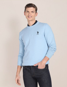 U.S. POLO ASSN. Solid Crew Neck Casual Men Blue Sweater