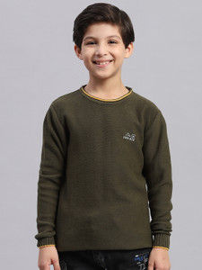 MONTE CARLO Solid Round Neck Casual Boys Green Sweater