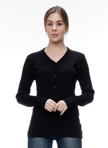 Coldplay Solid V Neck Casual Women Black Sweater