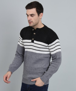 MORKEL Colorblock Mandarin Neck Casual Men Multicolor Sweater