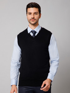 CANTABIL Woven V Neck Formal Men Reversible Black Sweater