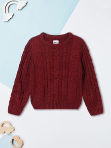 MAX Solid Round Neck Casual Boys Red Sweater
