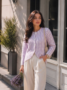 dadu dayal Checkered Round Neck Casual Women Purple Sweater