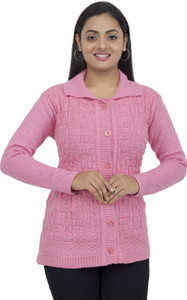 lewiston Self Design Collared Neck Casual Women Pink Sweater