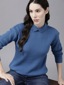Roadster Paisley Turtle Neck Casual Women Blue Sweater
