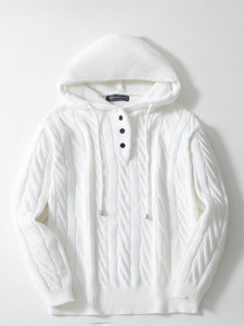 Mast & Harbour Men White Hooded Neck Self Design Sweater - Image 1
