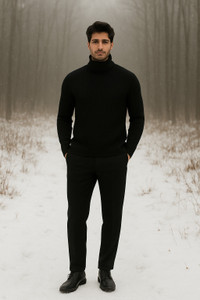 NEO10 Solid Turtle Neck Formal Men Black Sweater