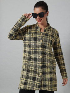 eWools Checkered Collared Neck Casual Women Gold, Black Sweater