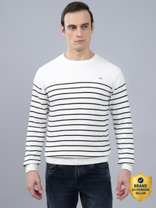 CANTABIL Striped Round Neck Casual Men White Sweater