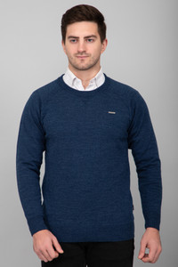 GODFREY Solid Round Neck Casual Men Blue Sweater