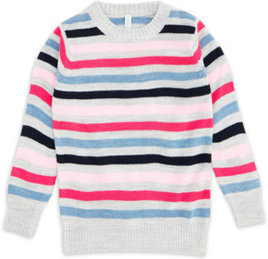 Pantaloons Junior Woven Round Neck Casual Girls Multicolor Sweater