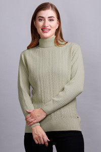 GODFREY Self Design High Neck Casual Women Green Sweater