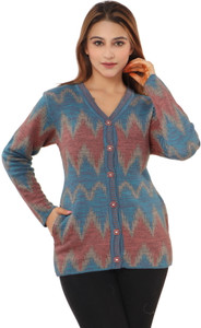 aarbee Geometric Print V Neck Casual Women Multicolor Sweater