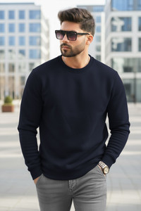 TRIPR Solid Round Neck Casual Men Blue Sweater