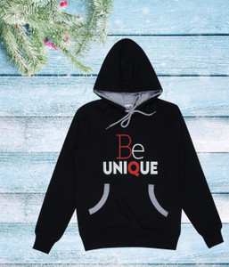 dongli Printed Hooded Neck Casual Boys & Girls Black Sweater