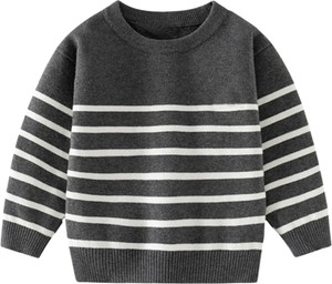 GTwo Striped Round Neck Casual Boys Grey Sweater