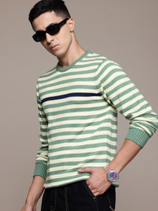 Roadster Striped Round Neck Casual Men Green Sweater Buy Roadster Striped  Round Neck Casual Men Green Sweater Online at Best Prices in India