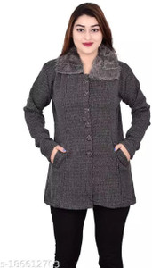 TASDIK GARMENTS Self Design Collared Neck Casual Women Grey Sweater