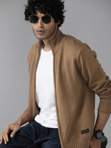 Roadster Solid High Neck Casual Men Brown Sweater