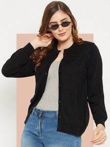 Zigo Solid Round Neck Casual Women Black Sweater