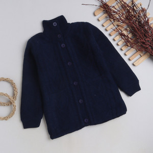 Yellow Apple Self Design High Neck Casual Girls Blue Sweater